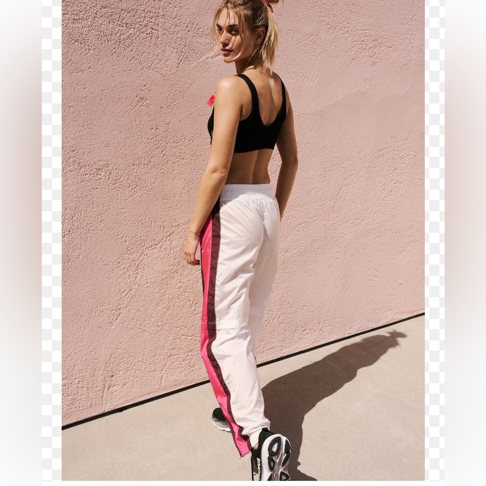 FP Movement by Free People White Track Pants with Pink Side Stripe
